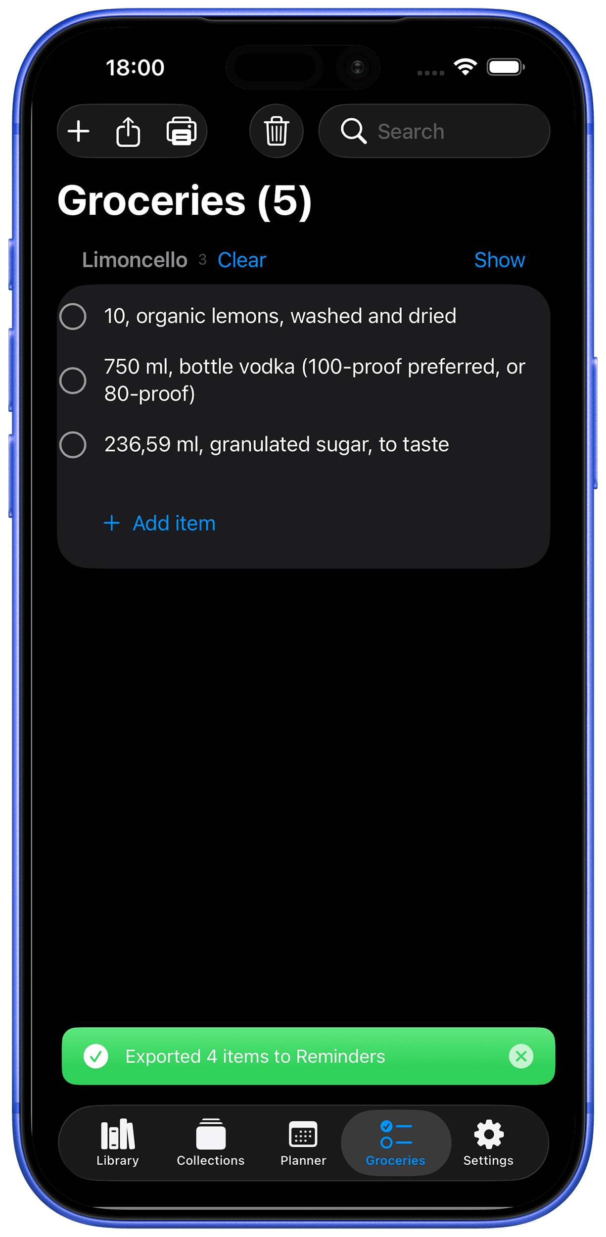 Smart grocery list interface