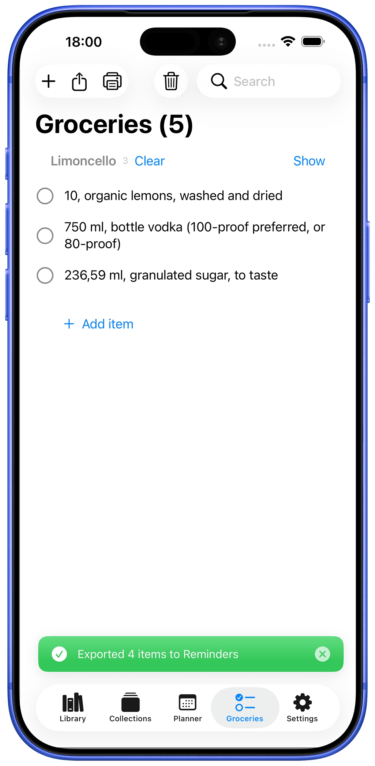 Smart grocery list interface