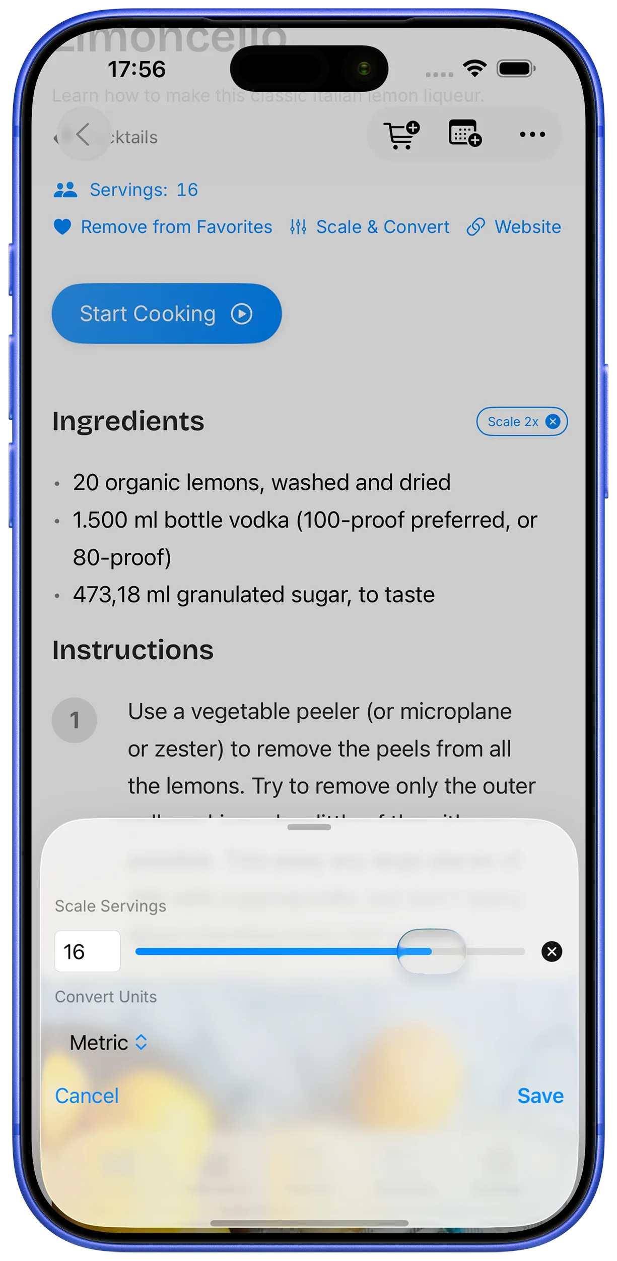 Recipe scaling and unit conversion