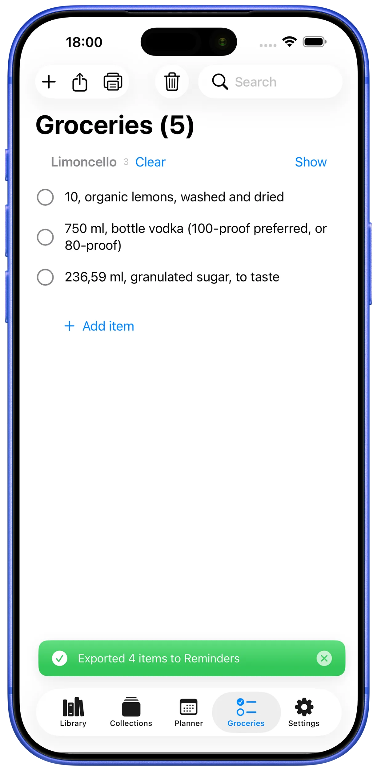 Smart grocery list interface