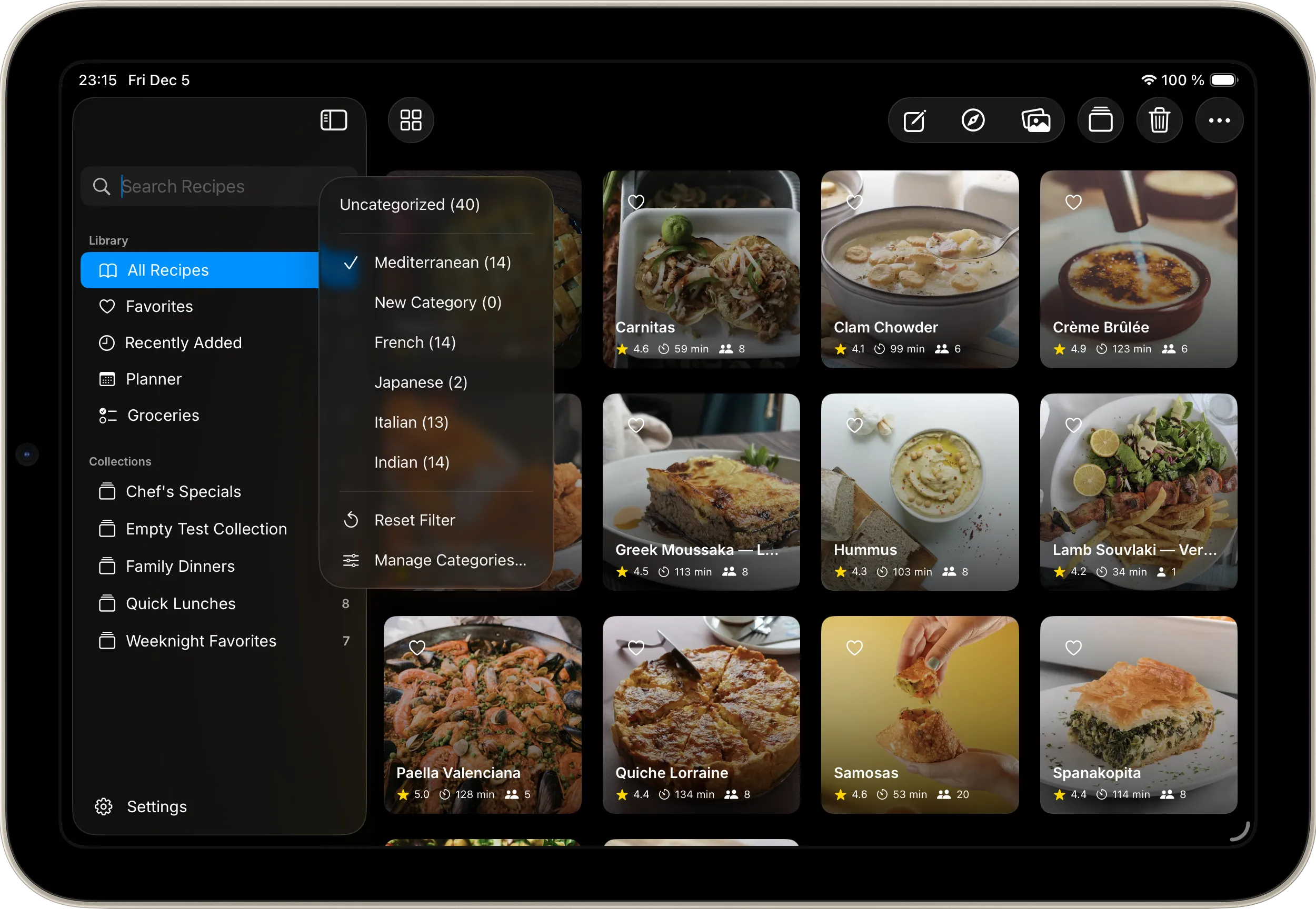 Recipe library with tags and collections