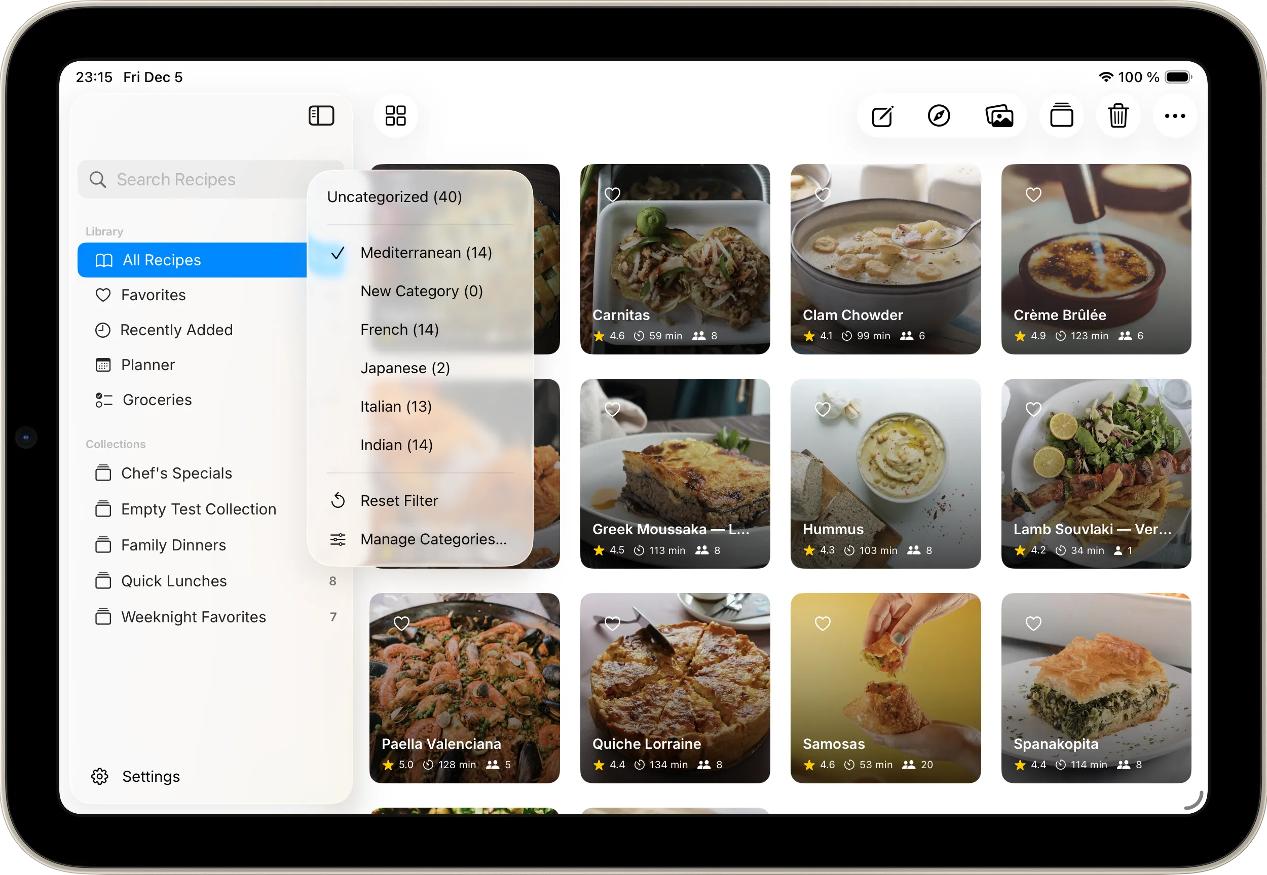 Recipe library with tags and collections